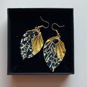 Paper Gold and Blue Leaf Earrings